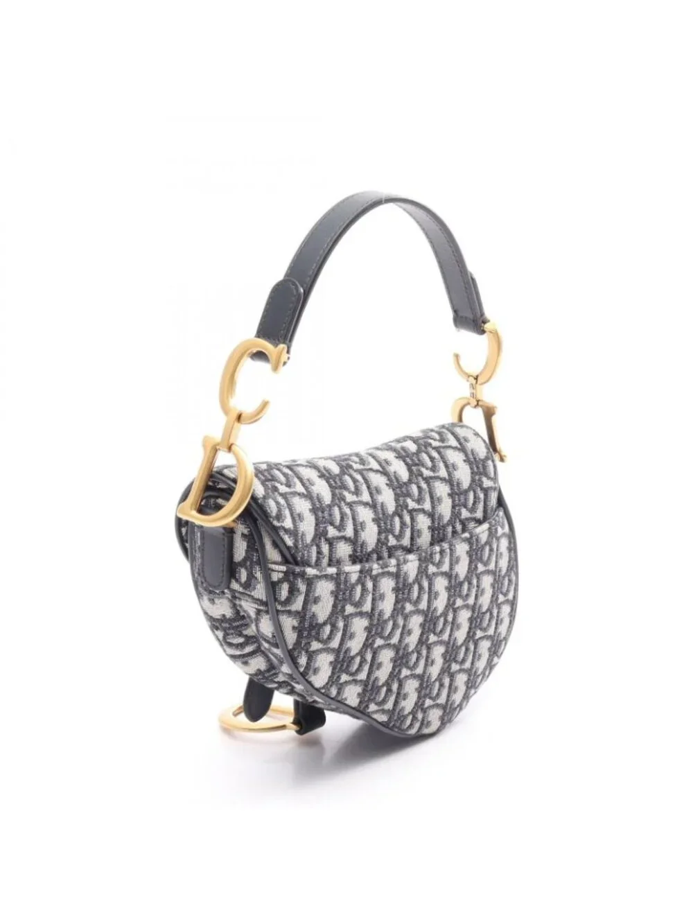 Dior Handbag Saddle Oblique Navy Canvas Leather Bag Mini